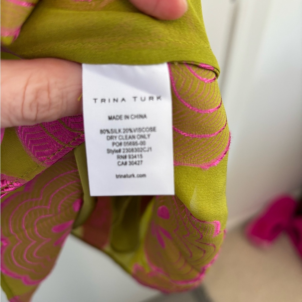 Trina Turk Pink and Green Floral Long Sleeve Dress - Picture 3 of 3